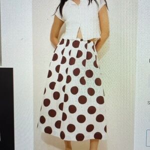NWOT ~ Anthro Maeve Pleated  Brown Polka Dot Midi Skirt ~ MEDIUM